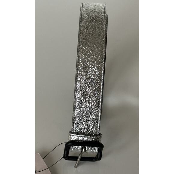 NWT $450 Bottega Veneta Craque Metallic Leather Silver Belt 40/100 IT 691233